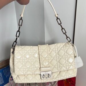 Dior Cream Patent Quilted Shoulder Bag